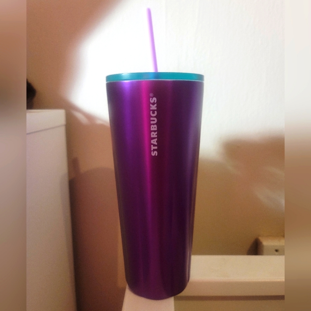 NWT Starbucks Purple Stainless Steel Venti Tumbler with Teal Lid